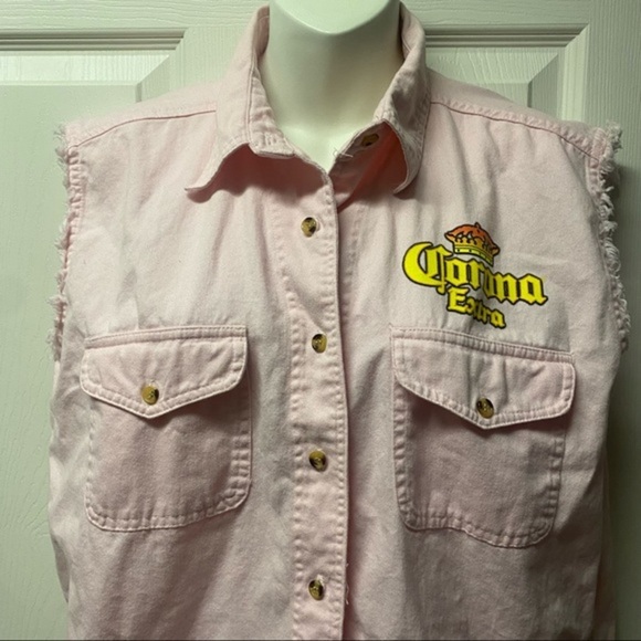 Corona 2006 Pink Cut off Sleeves‎ Button up Shirt Vest - Picture 3 of 8